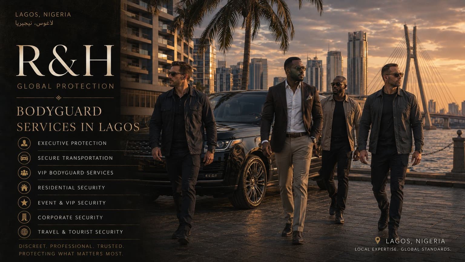 Bodyguard services in Lagos with discreet executive protection, secure transportation, VIP security, and professional close protection support across Nigeria.