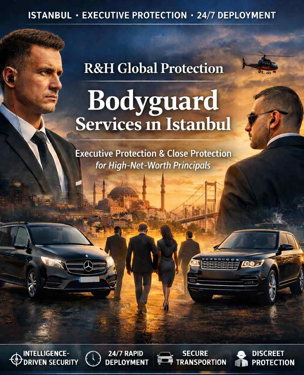 bodyguard services in istanbul - executive protection - secure transportation in turkey - close protection agents - hire security driver - residence security